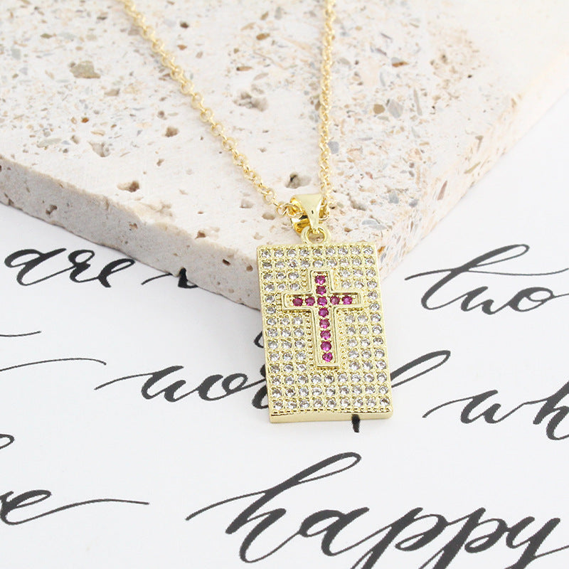 Wholesale Cross Heart Square Colorful Zircon Alloy Necklaces